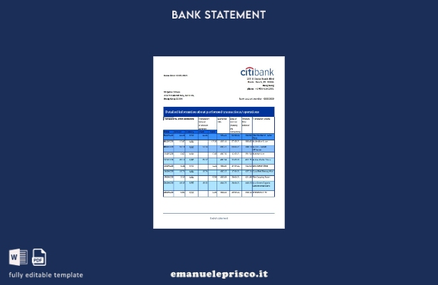 modello Excel di estratto conto bancario Citibank di Hong Kong in stile verifica